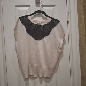 Vasia Cashmere/silk Back Lace Inset Women's Cap Sleeve Top, Sz M